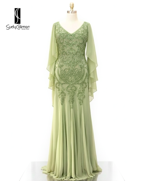 VESTIDO SEREIA SAIA NESGADA BORDADO À MÃO